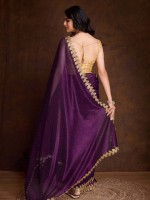 Shiny Purple Gold Infused Twill Saree